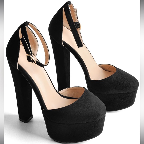 Platform Chunky High Heel Mary Jane Black Pumps - Picture 1 of 10